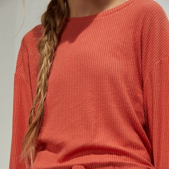 ALL FENIX Leo Sweater Terra Cotta Medium Pullover Ribbed Loungewear Drawstring - Picture 4 of 12